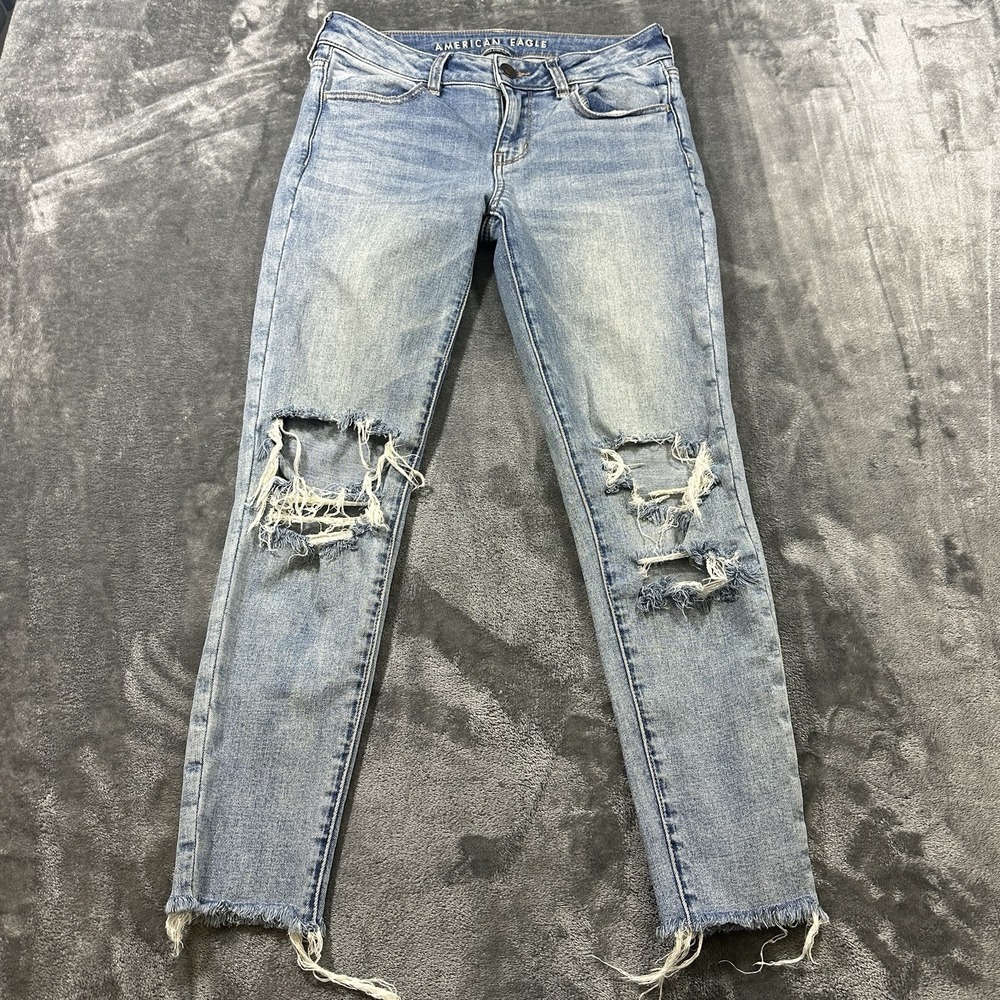 American Eagle Super Stretch Jegging Jeans Womens 4 Short Light Wash Distressed